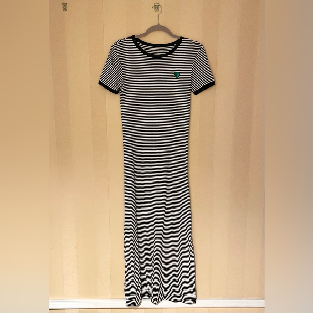 TORY BURCH Sport Navy Striped Heart Logo Maxi T-Shirt Dress